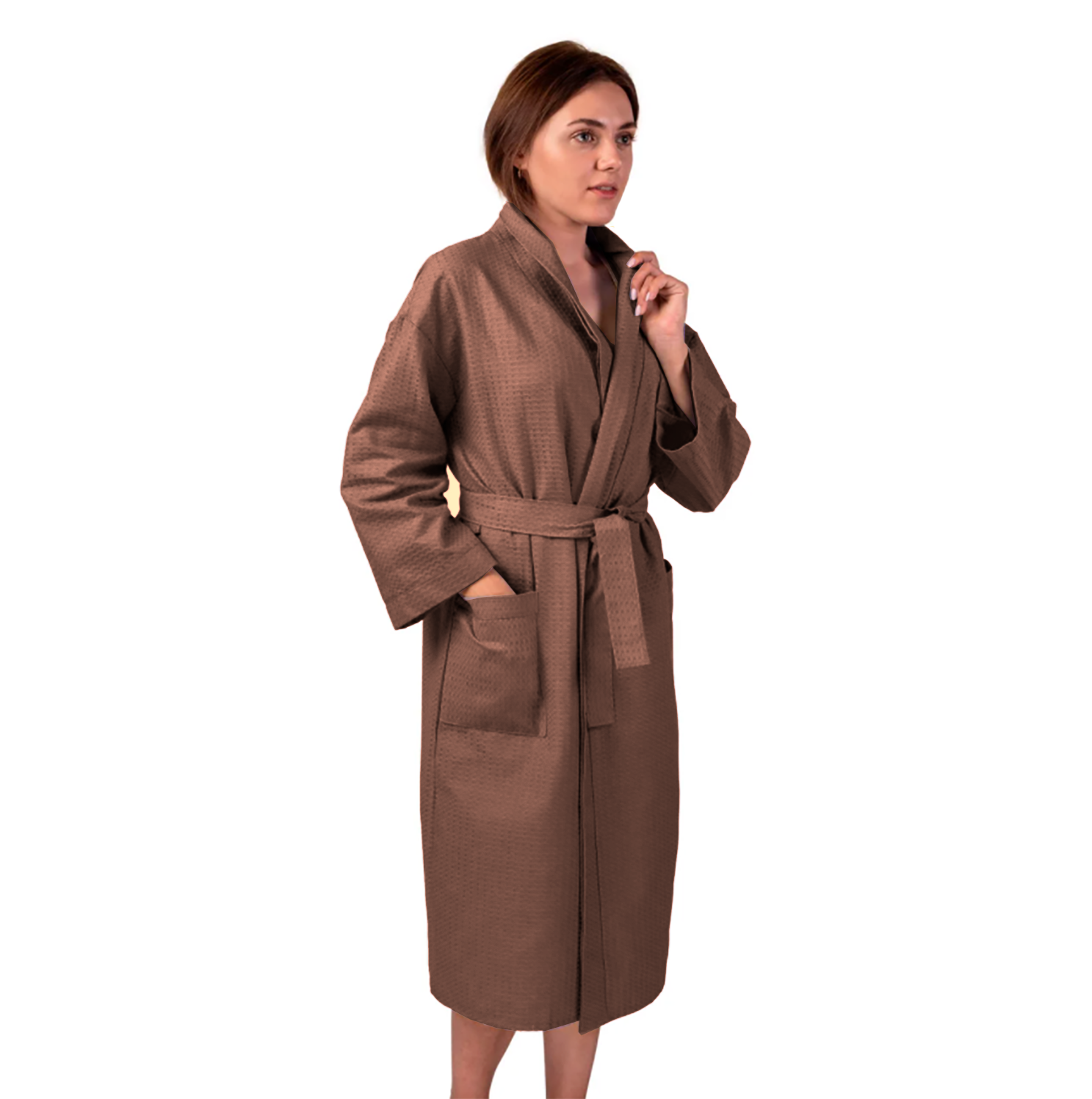 Халат женский вафельный Luxyart Кимоно хлопок L Кофейный (LS-3367)