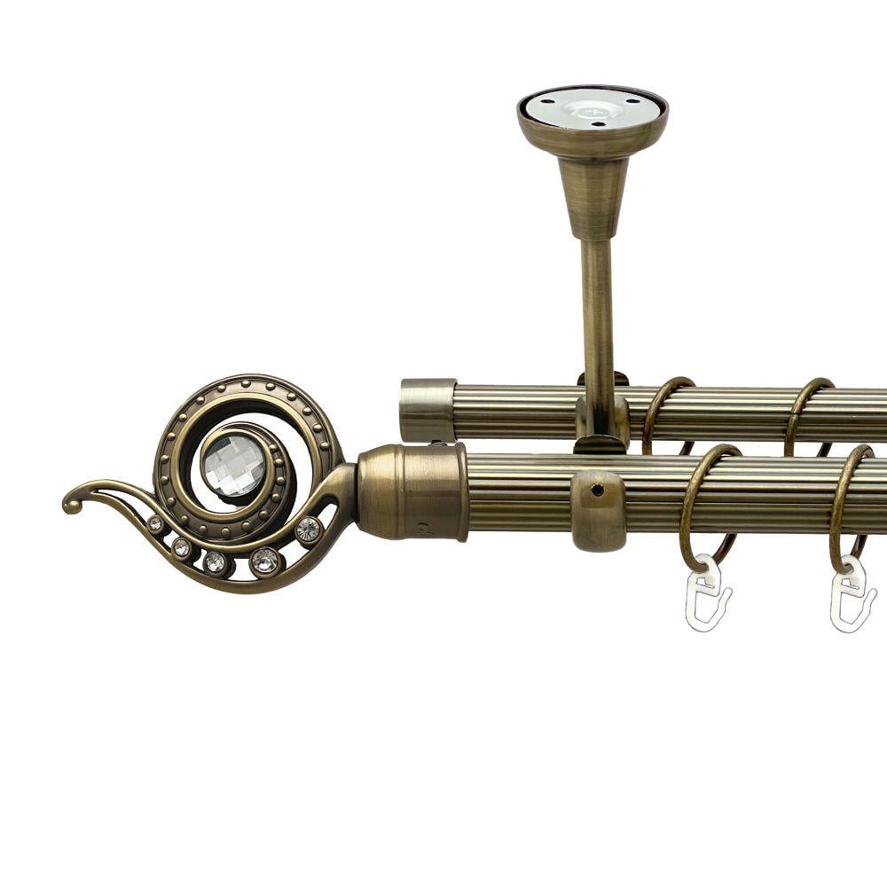 Карниз Orvit Око Дракона металевий дворядний відкритий до стелі рифлена труба кільце металеве 25/19 мм 200 см Антик (00-00018890)