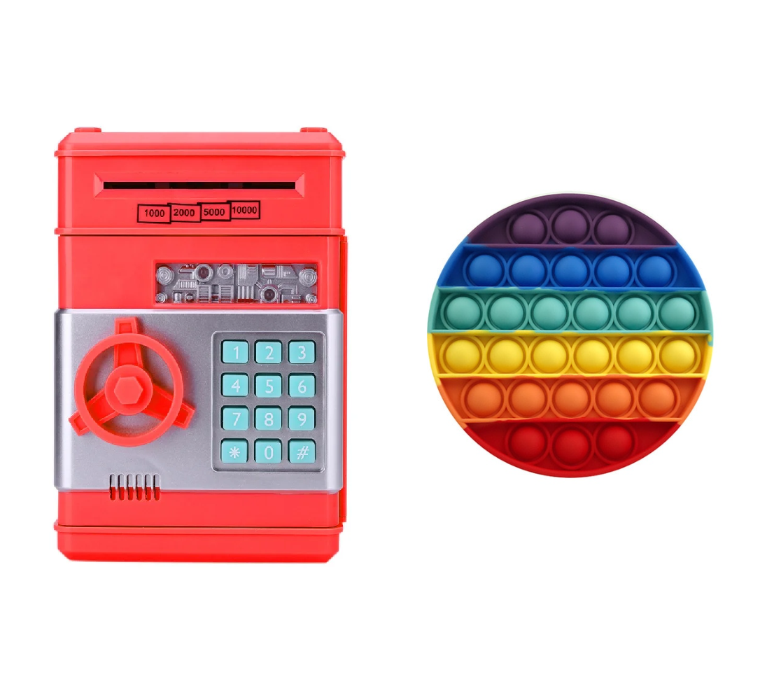 Копилка детский сейф с кодовым замком Number Bank Красный + Pop it