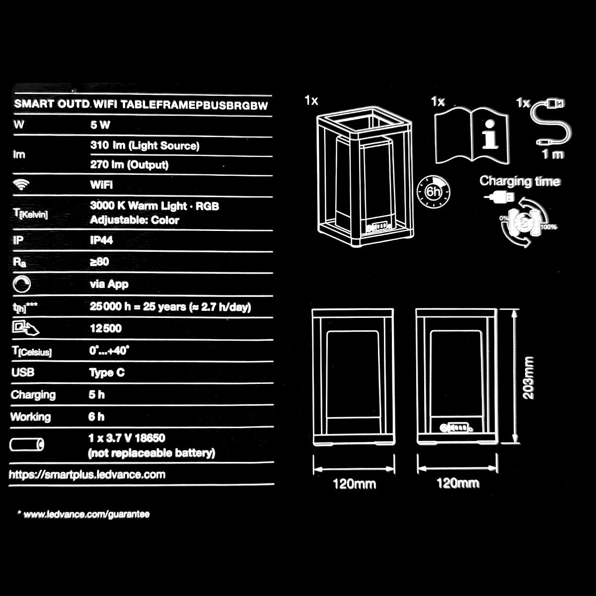 Светильник Osram SMART POWERBANK TABLE FRAME 5W 5V 310lm 3000K RGB 120х203х120 мм (4099854474958) - фото 8