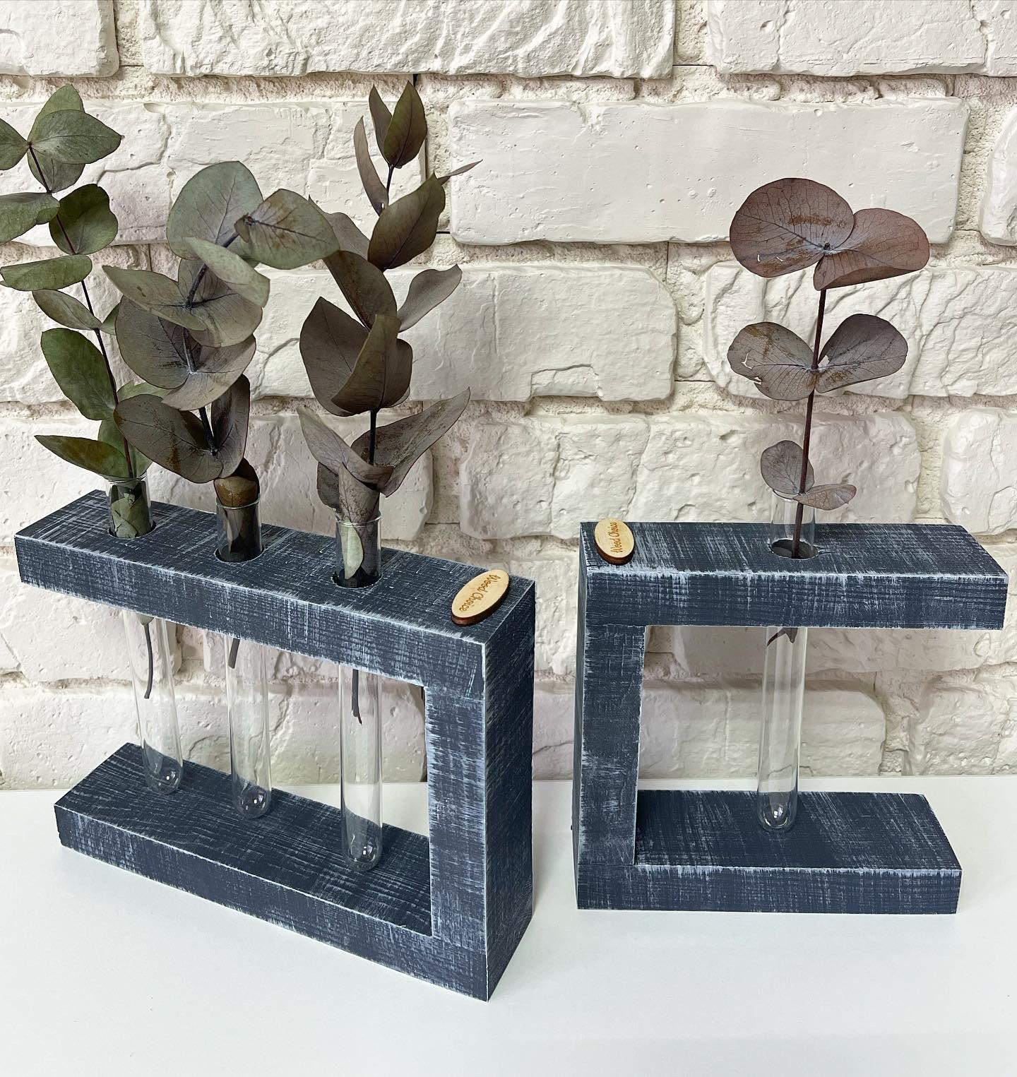 Ваза с пробирками для цветов мини 20х15 3 шт. Серо-белый - фото 2