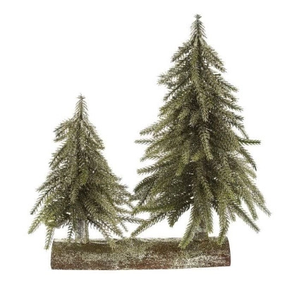 Елки искусственные 2 шт. литые с золотым глиттером на деревянной подставке 27 см (13208)