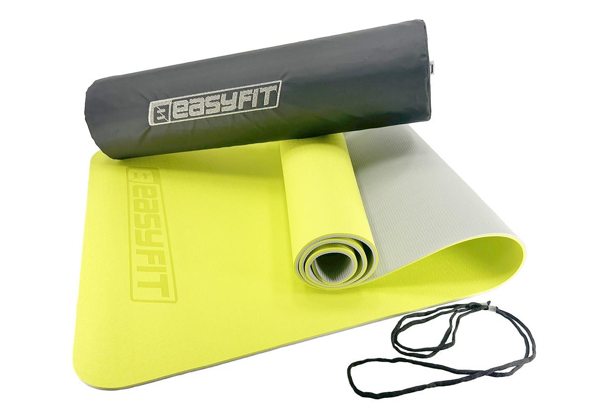 Коврик для йоги и фитнеса EasyFit TPE+TC двухслойный с чехлом 6 мм Лимонный/Серый Коврик для йоги и фитнеса EasyFit TPE+TC двухслойный с чехлом 6 мм Лимонный/Серый