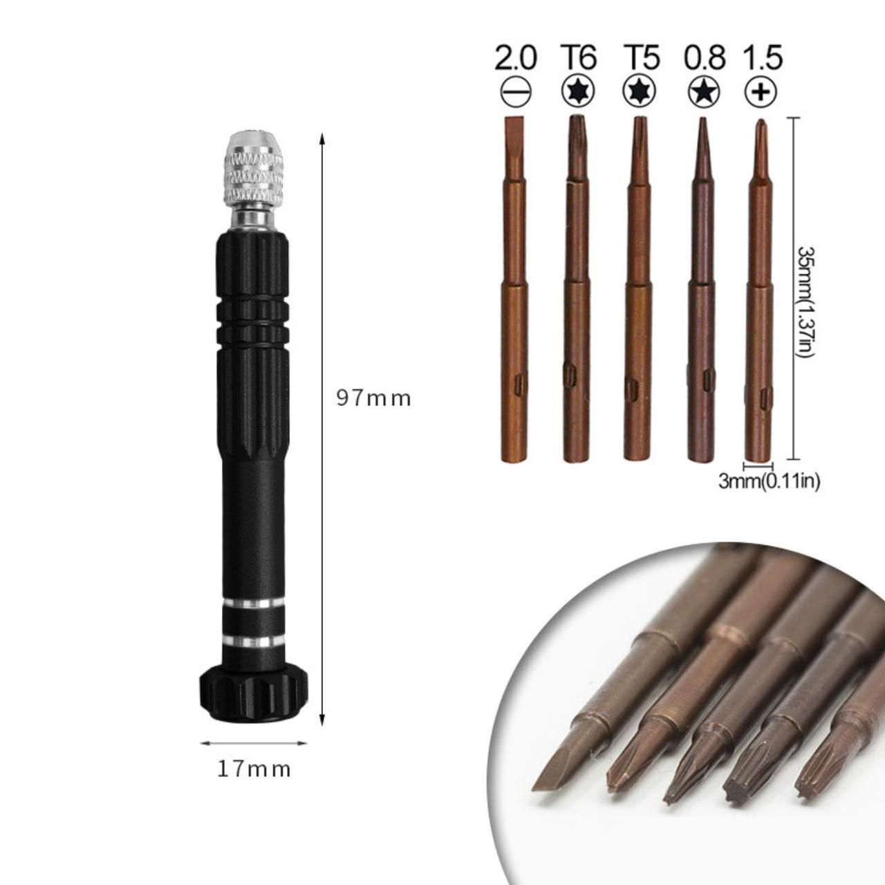 Викрутка прецизійна цангова 5 намагнічених змінних жал Black (137759) - фото 3