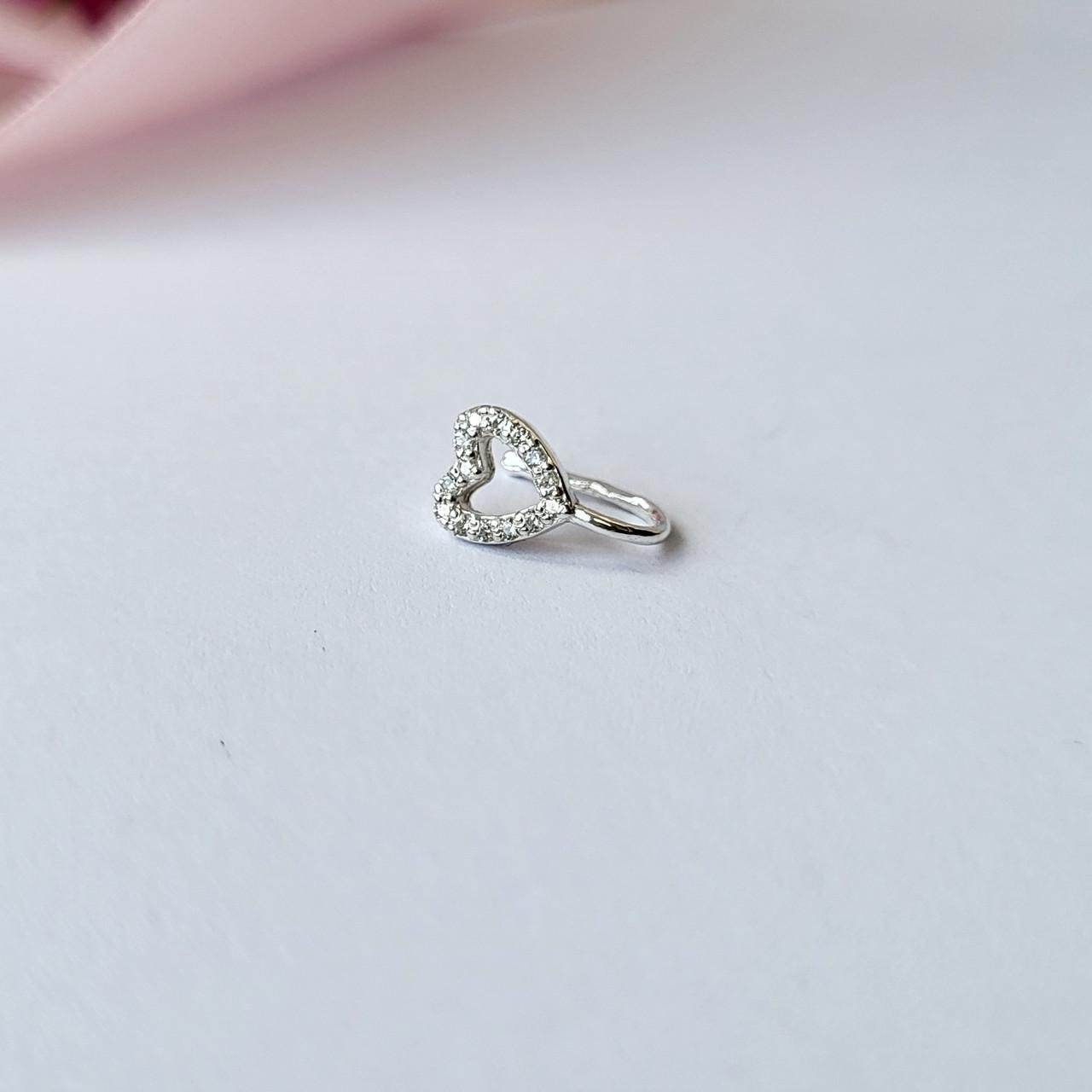 Пирсинг в нос Сердце с белыми камнями серебро 925 пробы 0,30 г (6061)