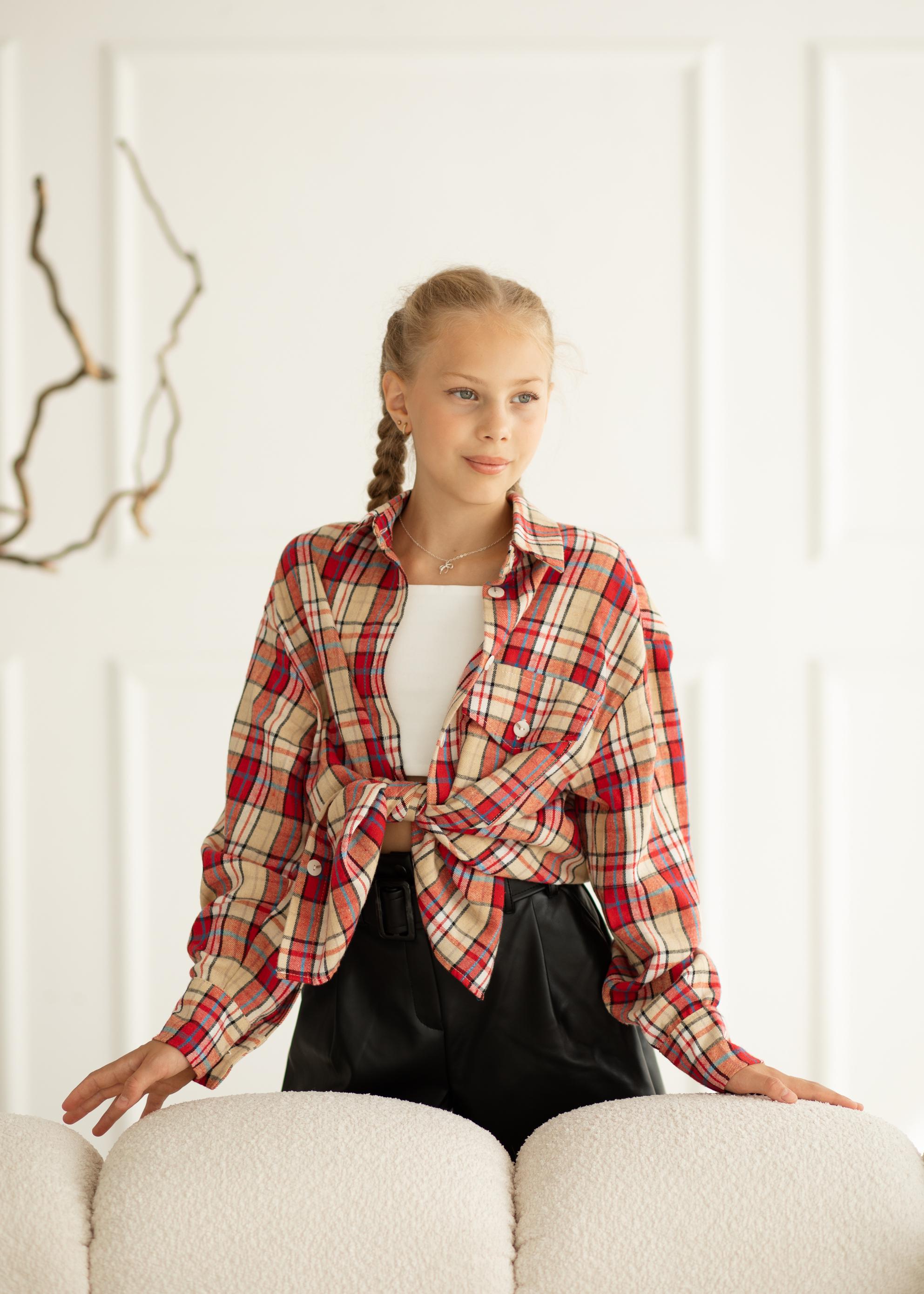 Рубашка для подростков 140 см Красно-бежевый (SR02552085140) - фото 6