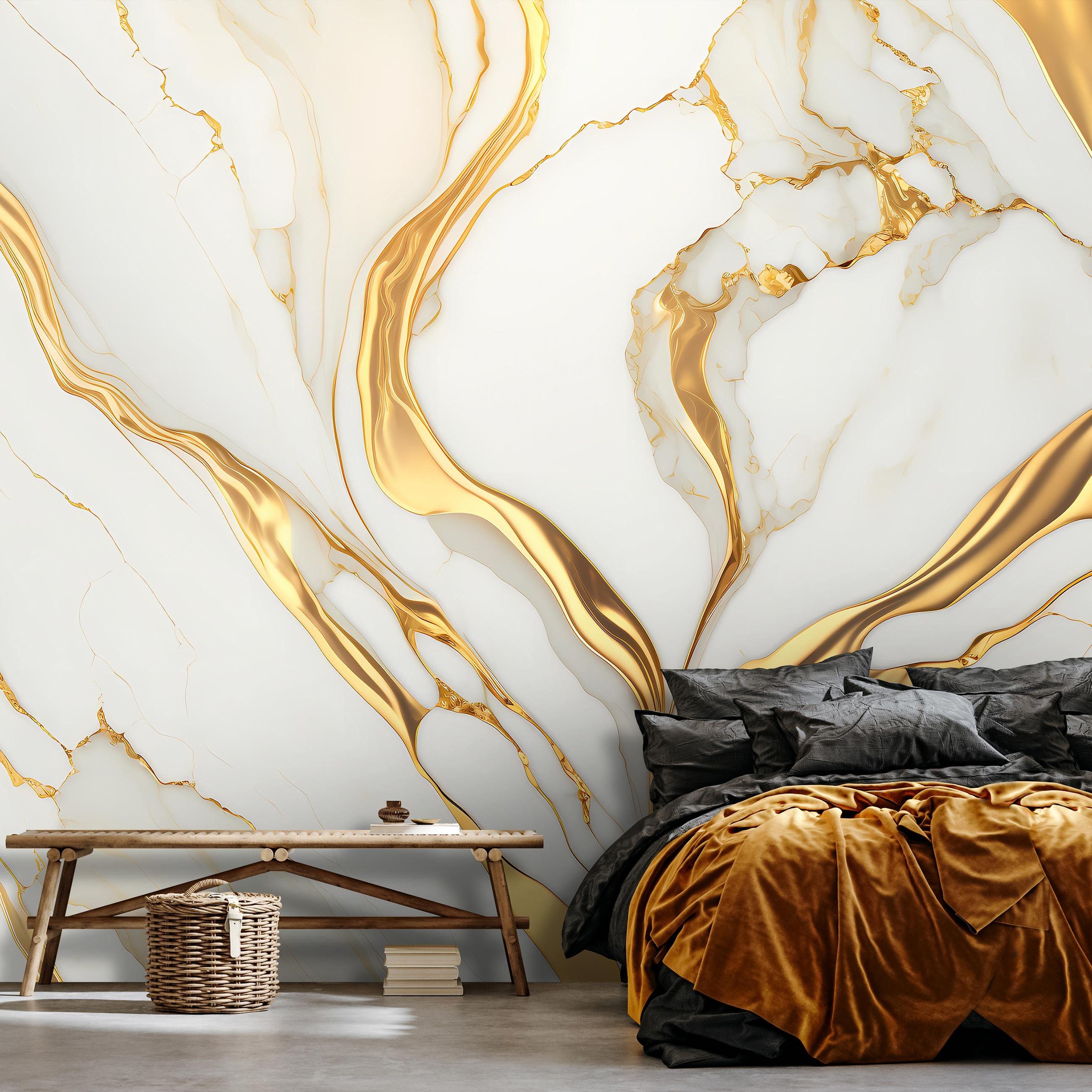 Фотошпалери флізелінові Золотий мармур абстракція з клеєм 416x290 см Білий (14859VEXXXXL)