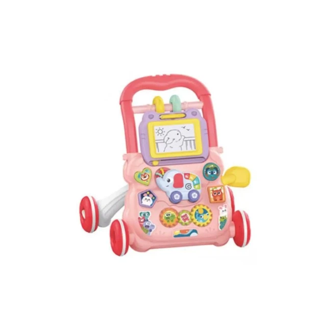Каталка ходунки дитячі з дошкою для малювання/піаніно/сортер/шестерні/музика і світло Рожевий