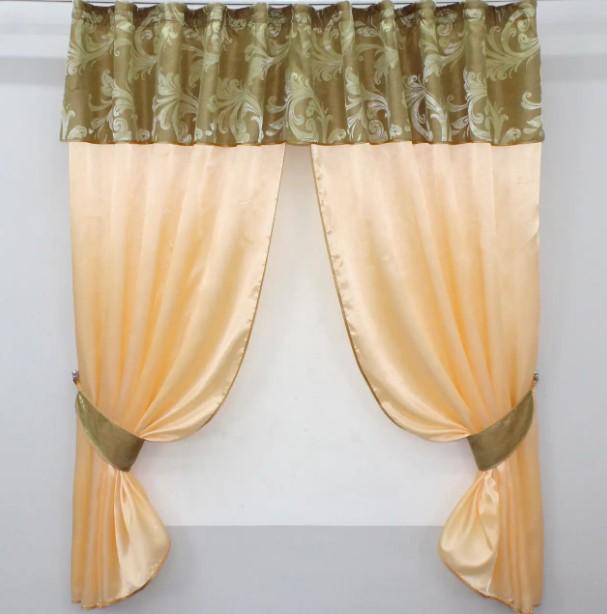 Занавеска на кухню/балкон с ламбрекеном 270х170 см Персиковый/Золотистый (073к)