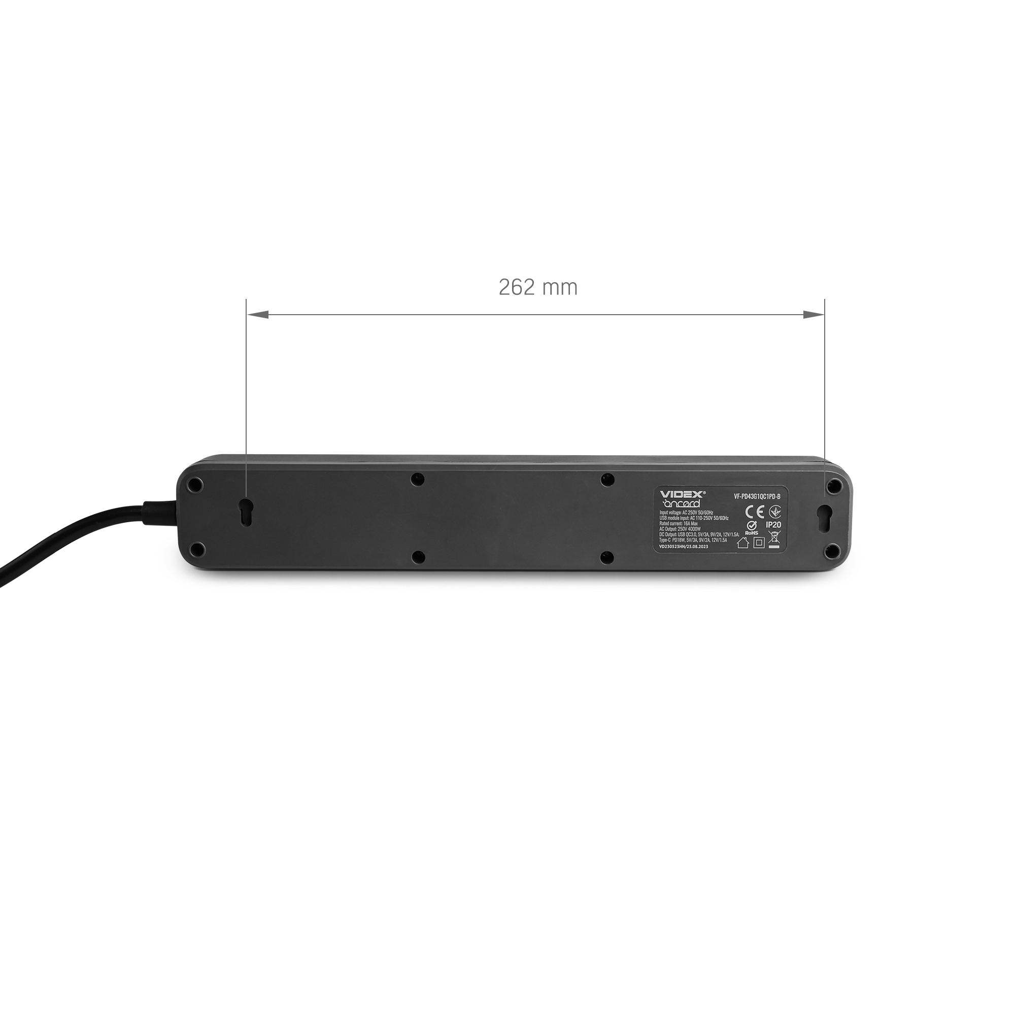 Удлинитель сетевой Videx VF-PD43G1QC1PD-B ONCORD з/з 4п 3 м 3,4 А USB QC3.0 USB-C PD18W с кнопкой (27696) - фото 7