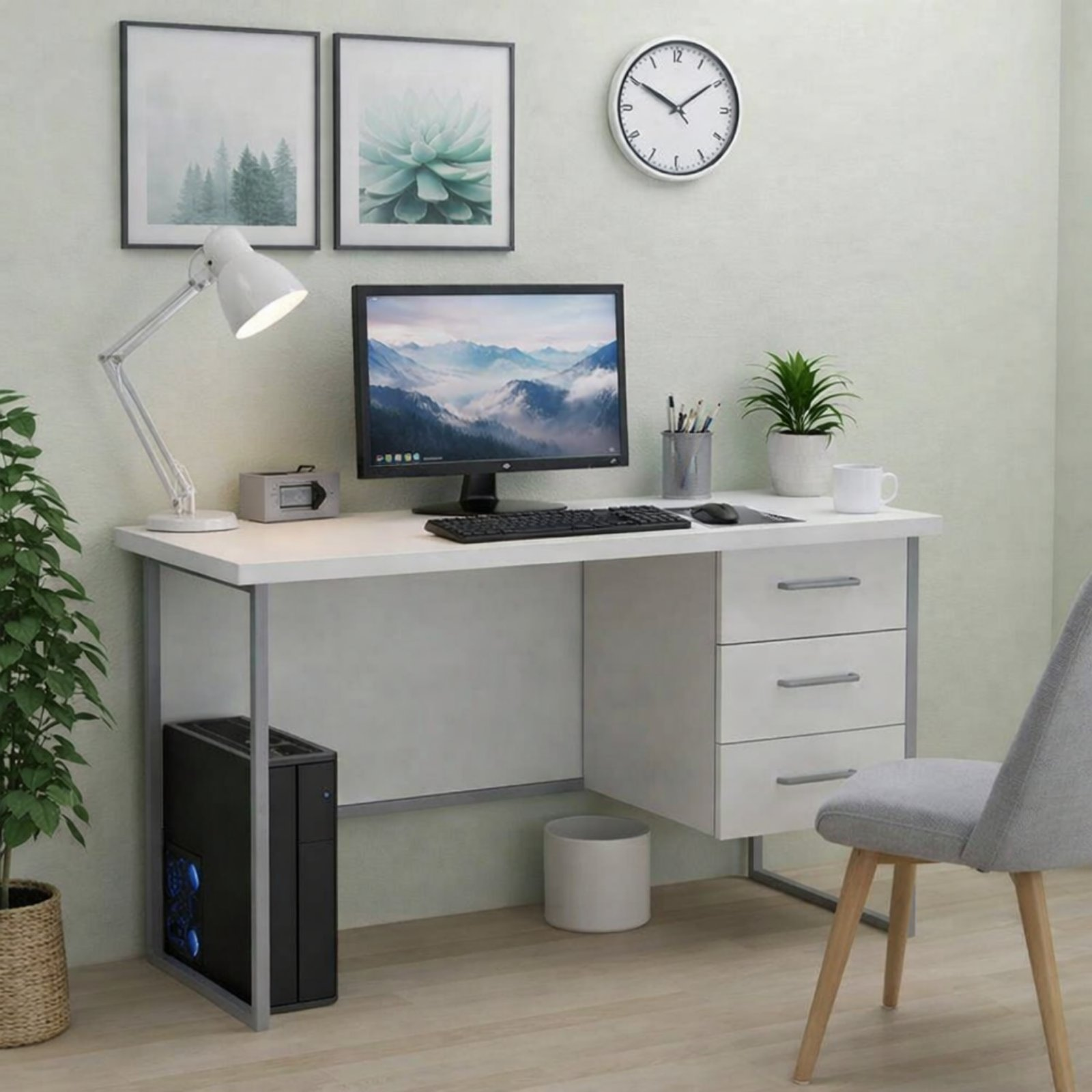 Стіл письмовий Garri металевий каркас 3 ящики 16 мм 75x140x60 см Сірий/Білий (FRD-101461)