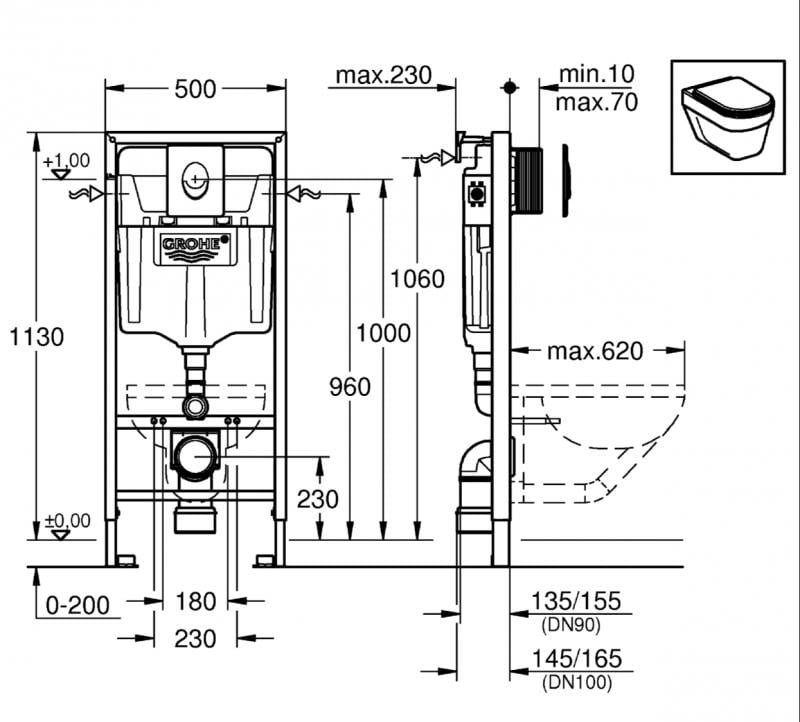 Інсталяційна система для унітазу Grohe RAPID SL 38721001+37131000 з кнопкою Хром (82575) - фото 2