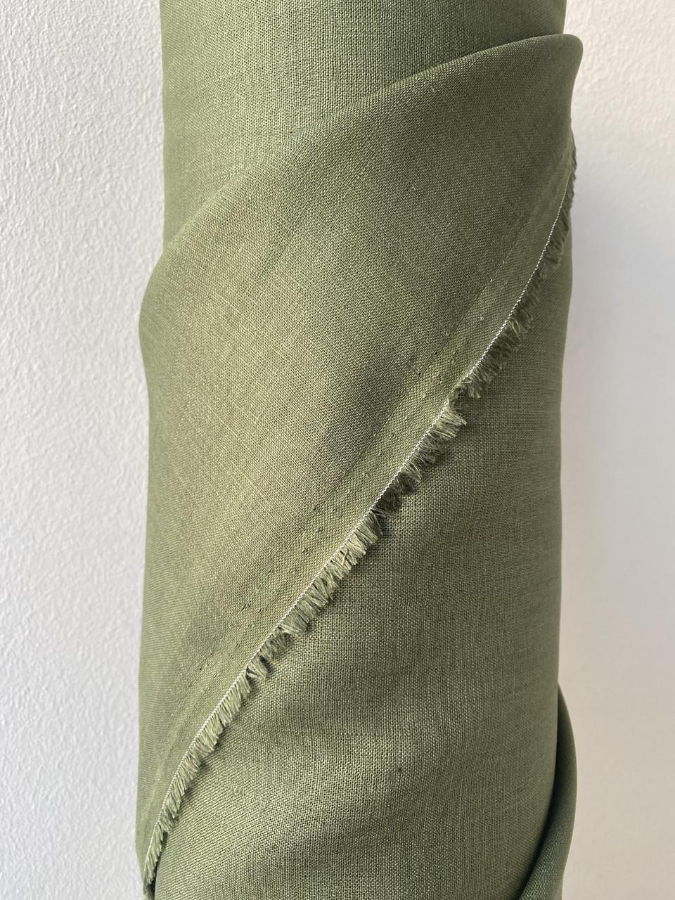 Ткань рубашечно-платьевая LINEN PLUS 100% лен 143 см 578 Оливковый - фото 6