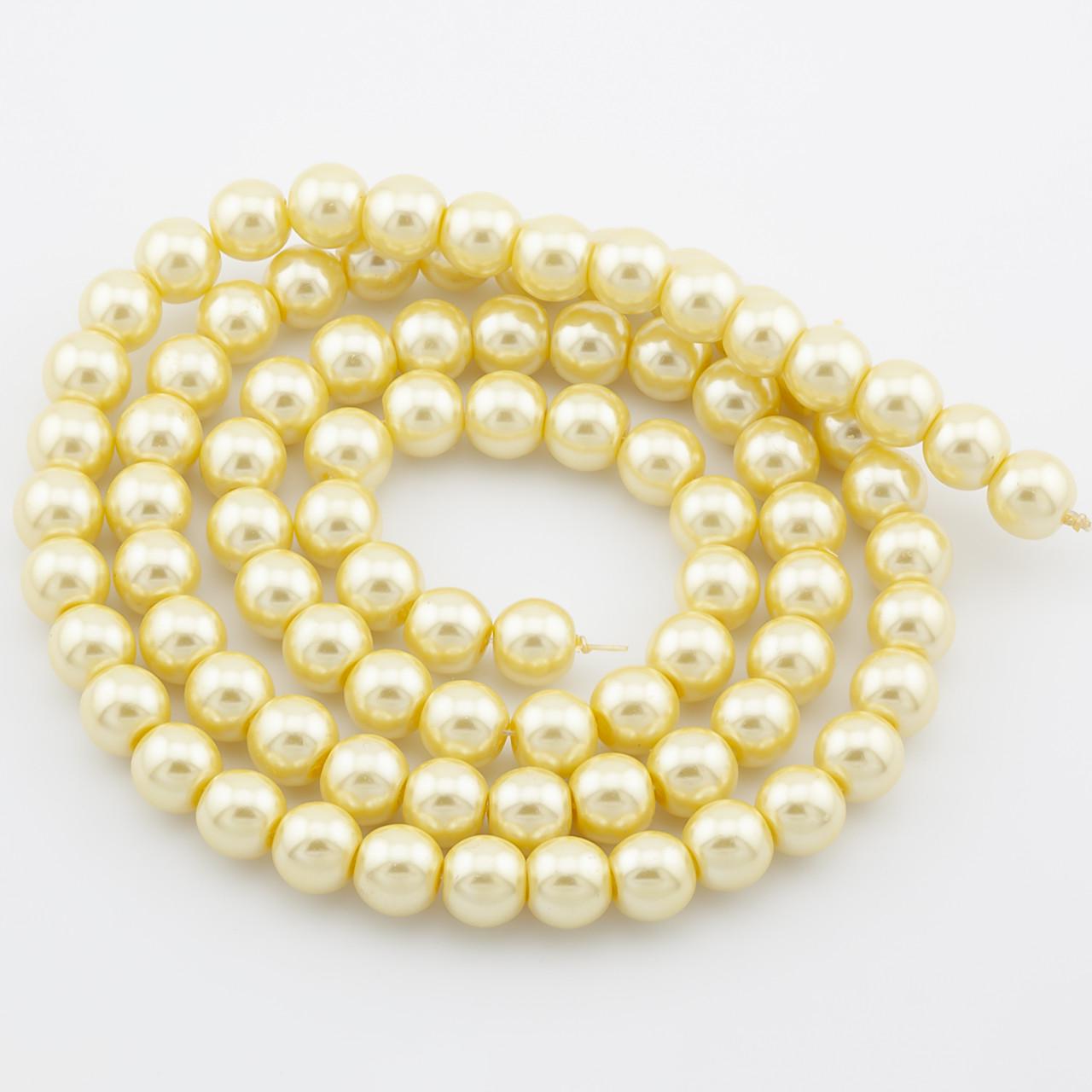 Бусины стеклянные на нитке под жемчуг 10 мм 80 см 90 шт. Желтый (БЖ0010ш22)