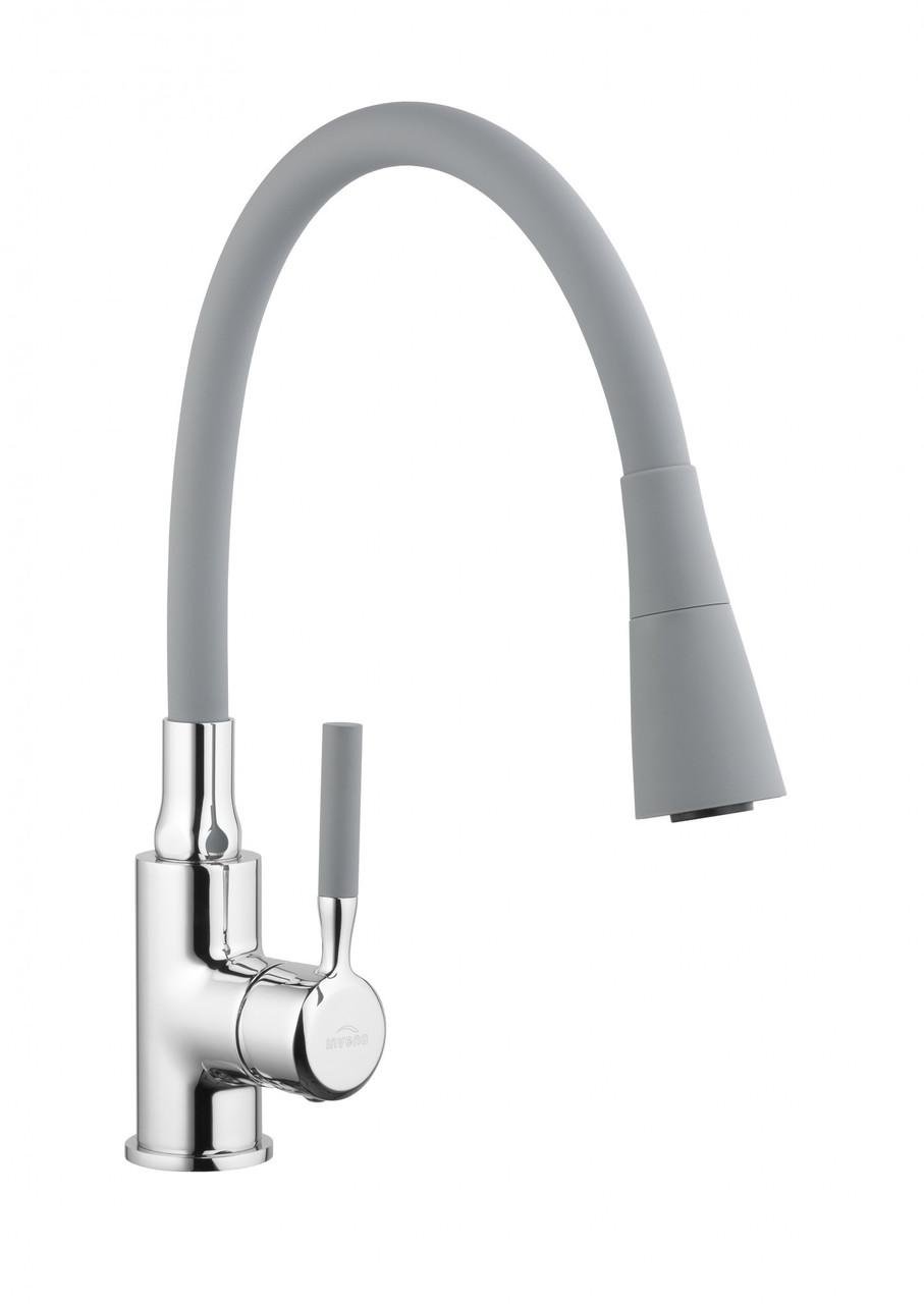 Змішувач для кухні з гнучким виливом Invena Hula Сірий (BZ-85-L05)