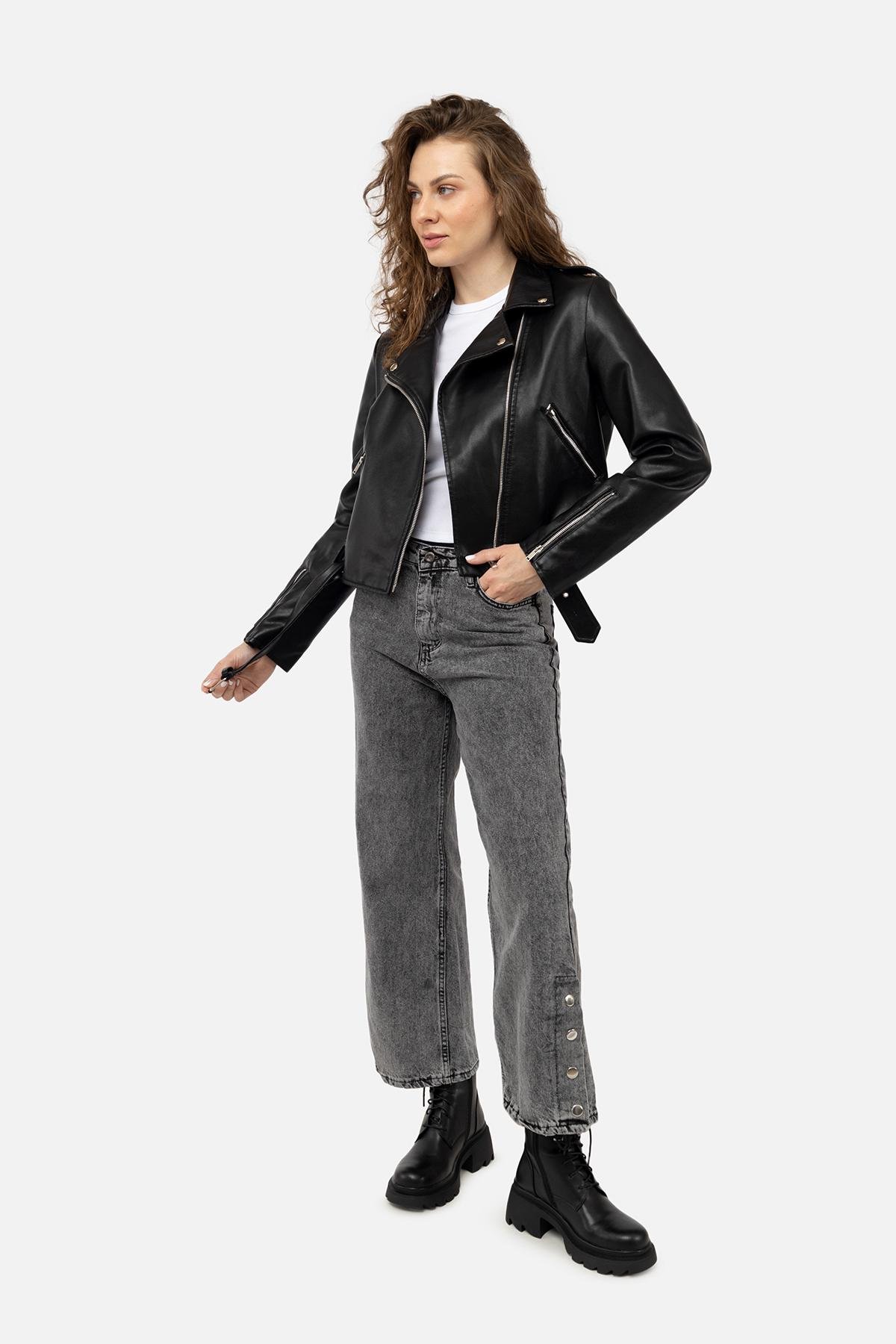 Куртка жіноча косуха ЦБ-00238376 р. 44 Чорний (28421891)