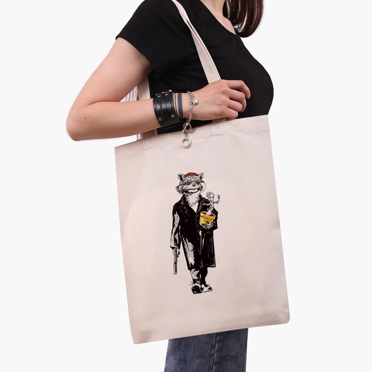 Еко сумка шоппер Ракета і Грут Леон Кілер 41x35 см Бежевий (9227-2064-WT)