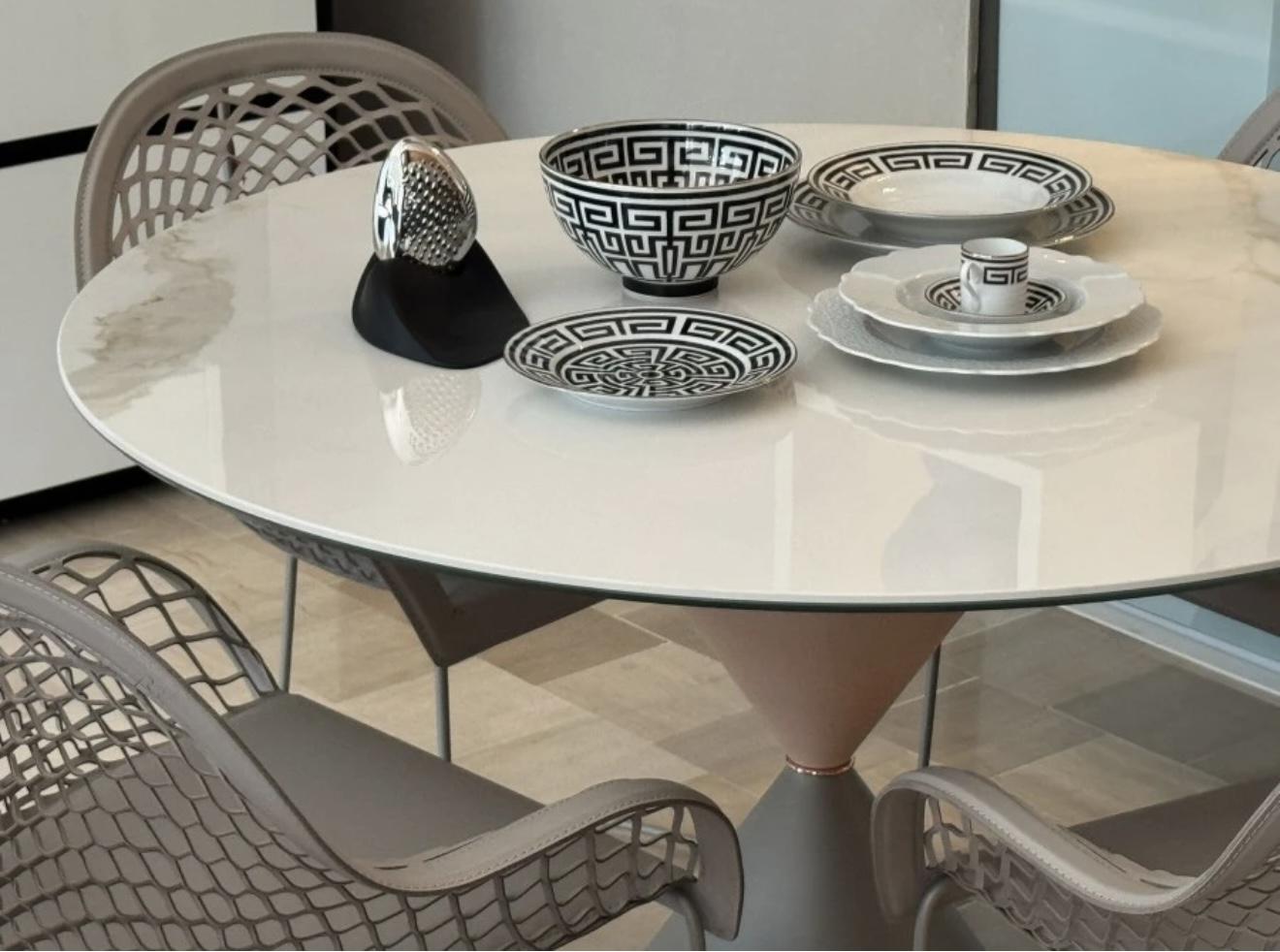 Обідній стіл Midj Clessidra Crystal Ceramica 120 см Calacatta Glossy White (T1960120) - фото 3 Обідній стіл Midj Clessidra Crystal Ceramica 120 см Calacatta Glossy White (T1960120) - фото 3