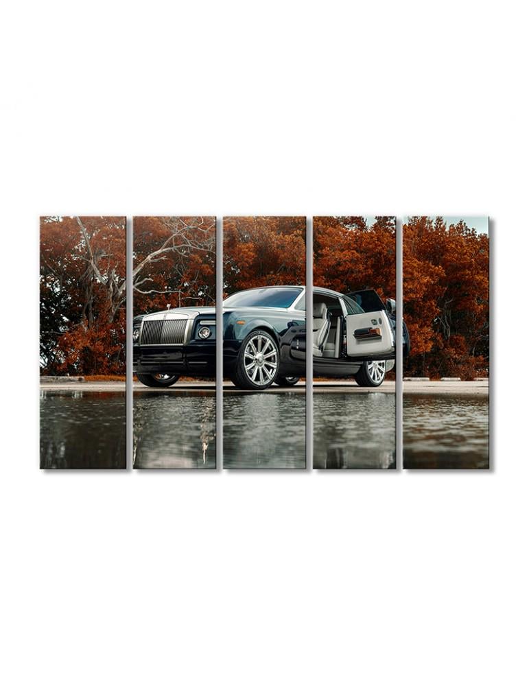 Картина модульная Роллс Ройс Куллинан Черный автомобиль 5 модулей 120x180 см