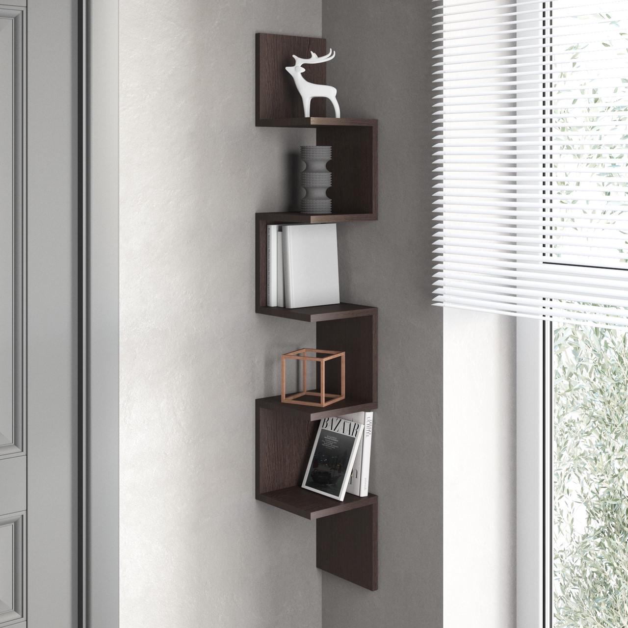 Полка угловая для книг/вазонов и декора 128х20х20 см м ДСП Венге