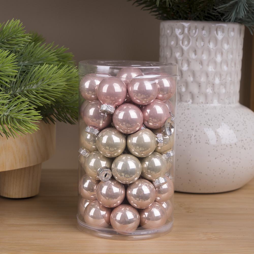 Кулі новорічні із скла 2,5 см 48 шт. Рожевий крем (3354-14)