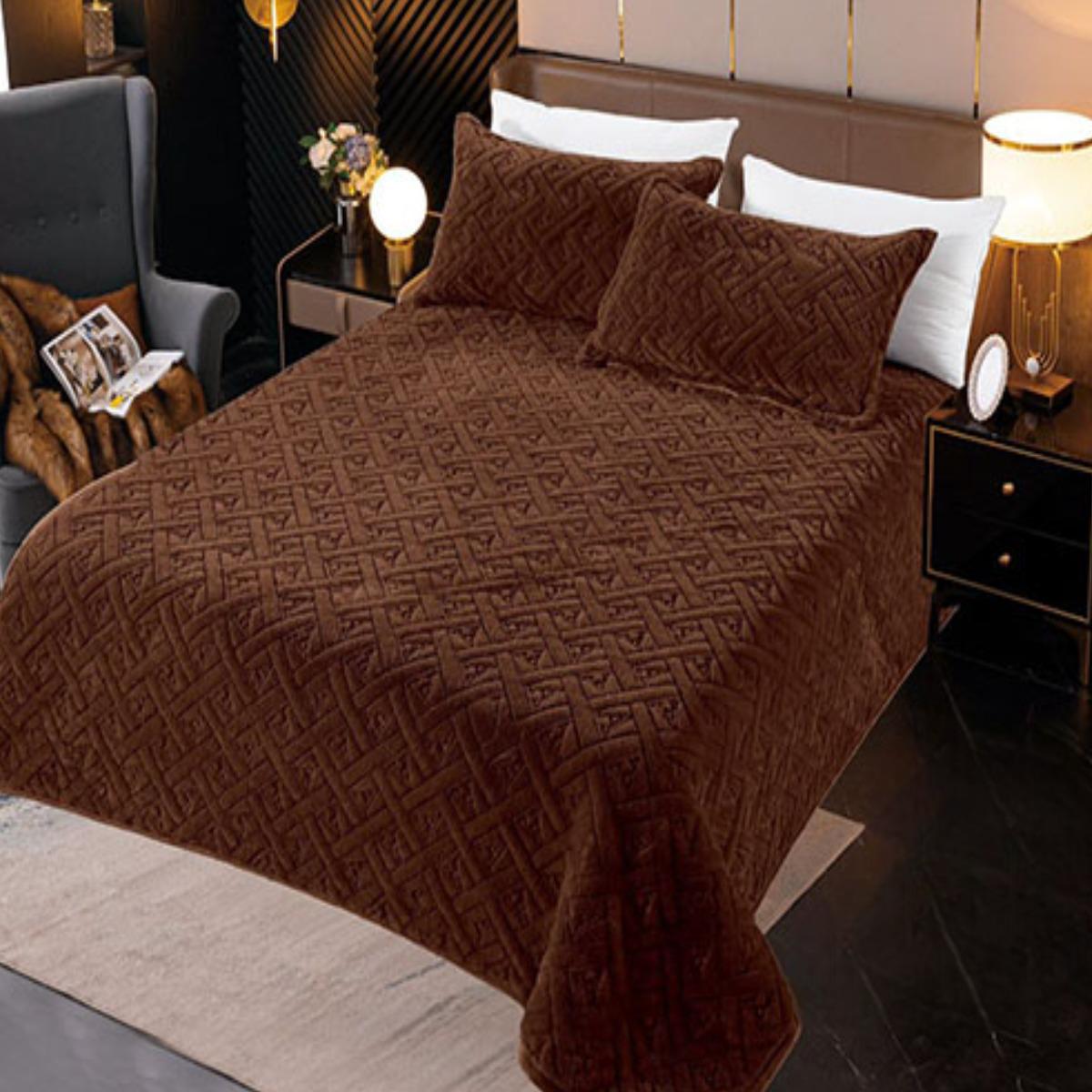 Покрывало велюровое стеганое Koloco Ромбы евро 220х240 см Темно-коричневый (40077)