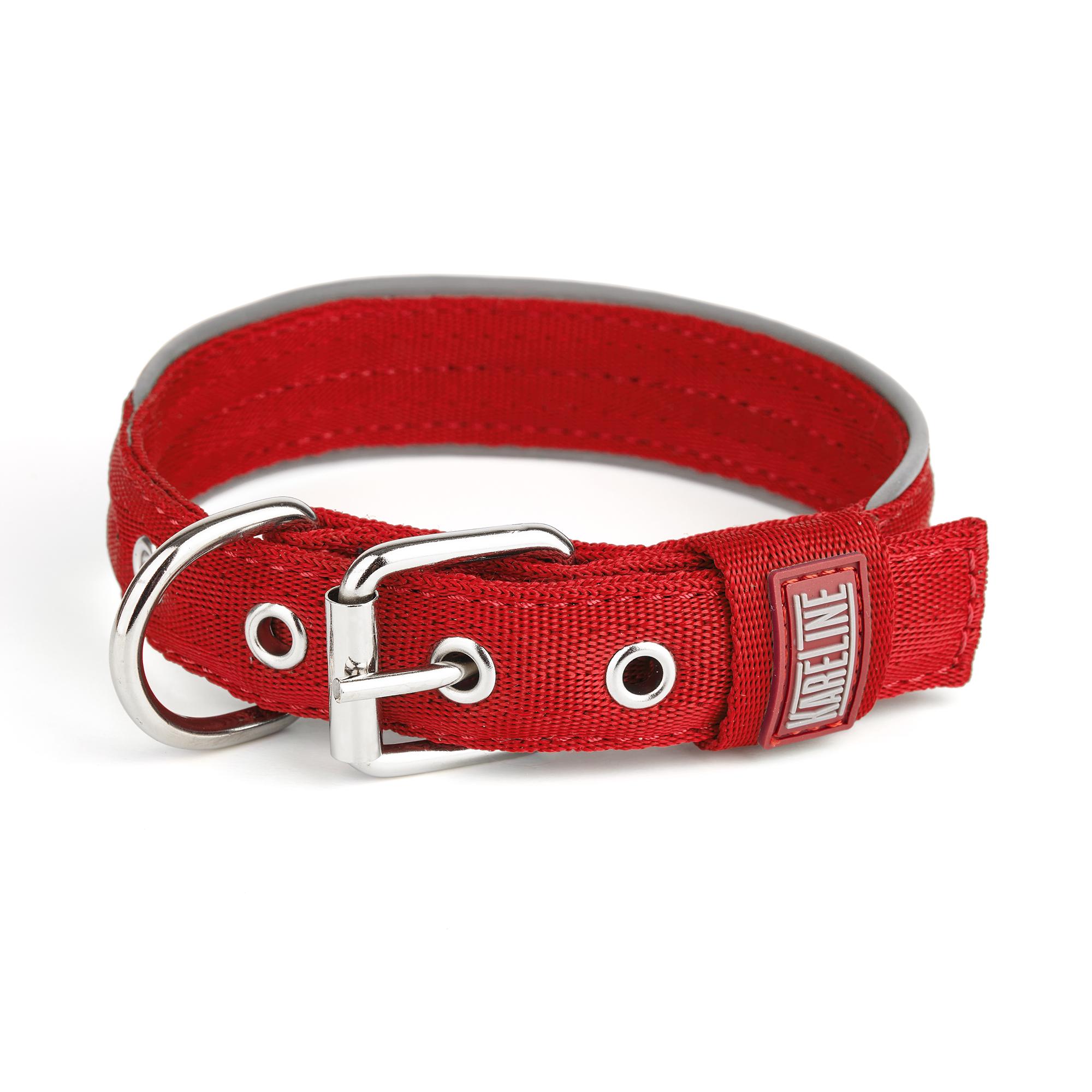 Ошейник KareLine усиленный нейлоновый со светоотражающим кантом 25 мм 380-460 мм Красный (0951/6)