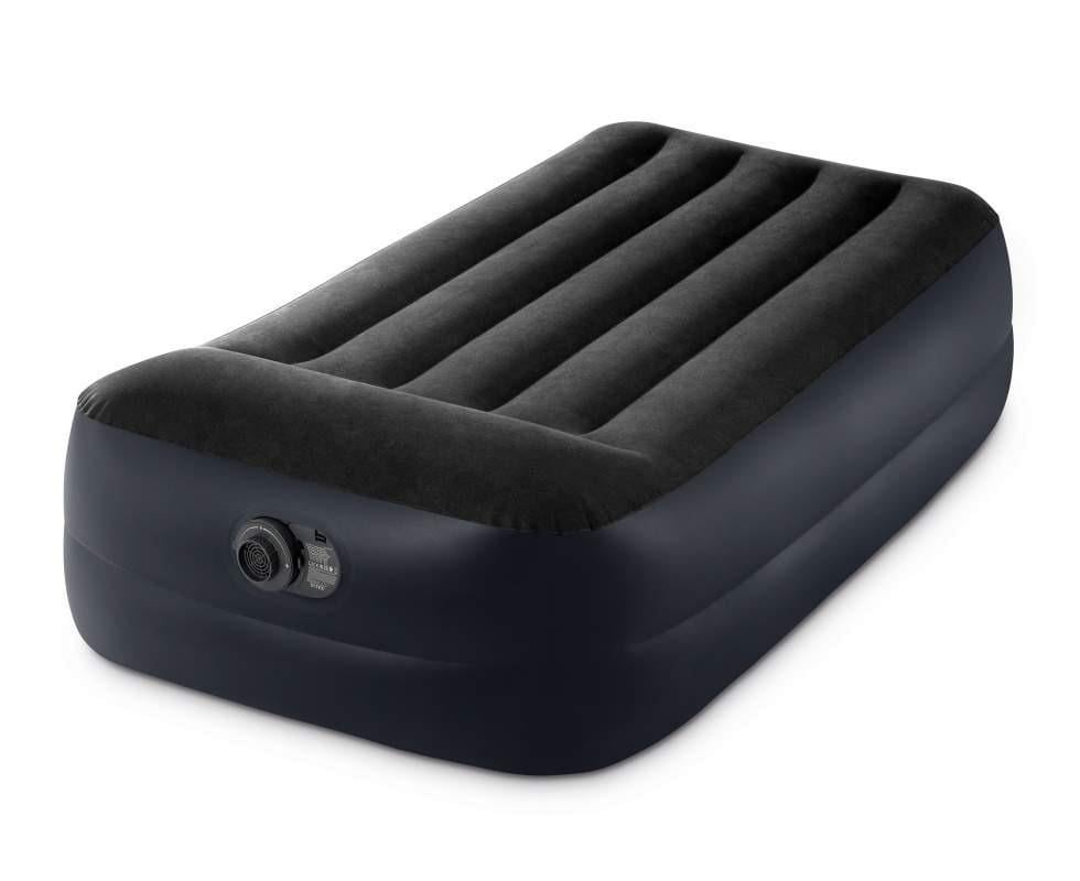 Надувная кровать велюровая Intex 64122 с подголовником и встроенным насосом 99x191x42 см