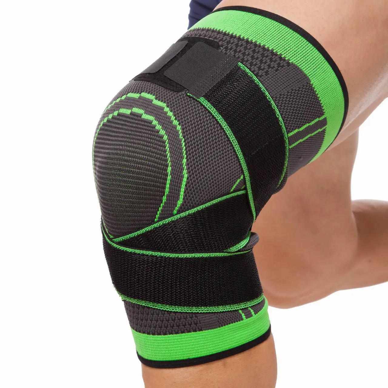Бандаж коленного сустава спортивный эластичный Knee Support Черный/Зеленый - фото 7