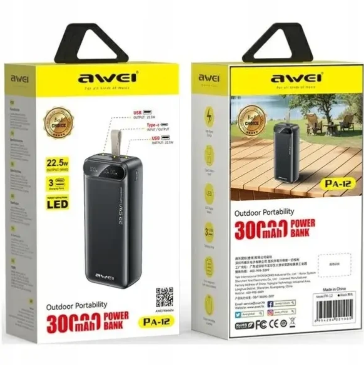 Повербанк Awei PA-12 30000 mAh зі швидкю зарядкою - фото 4