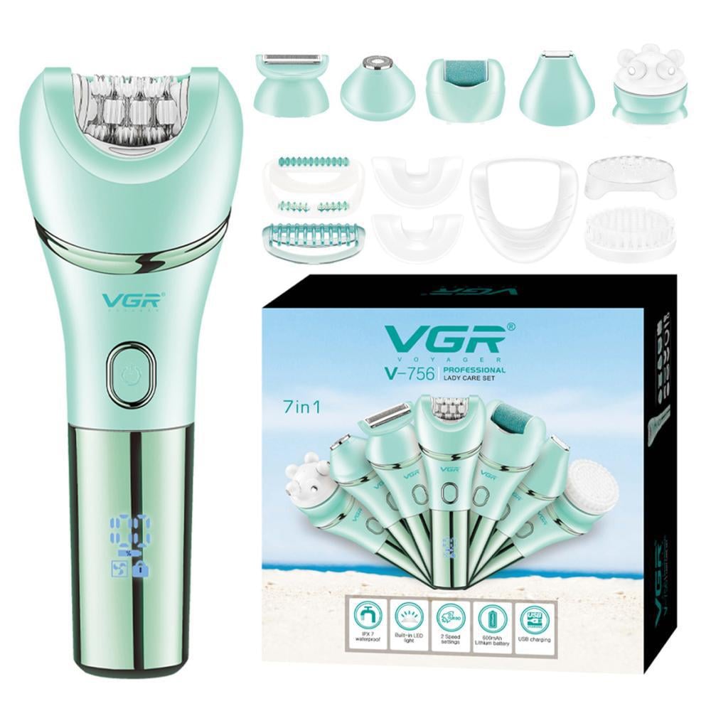Епілятор жіночий з 6 насадками VGR волога епіляція з підсвічуванням 5 Вт Бірюзовий