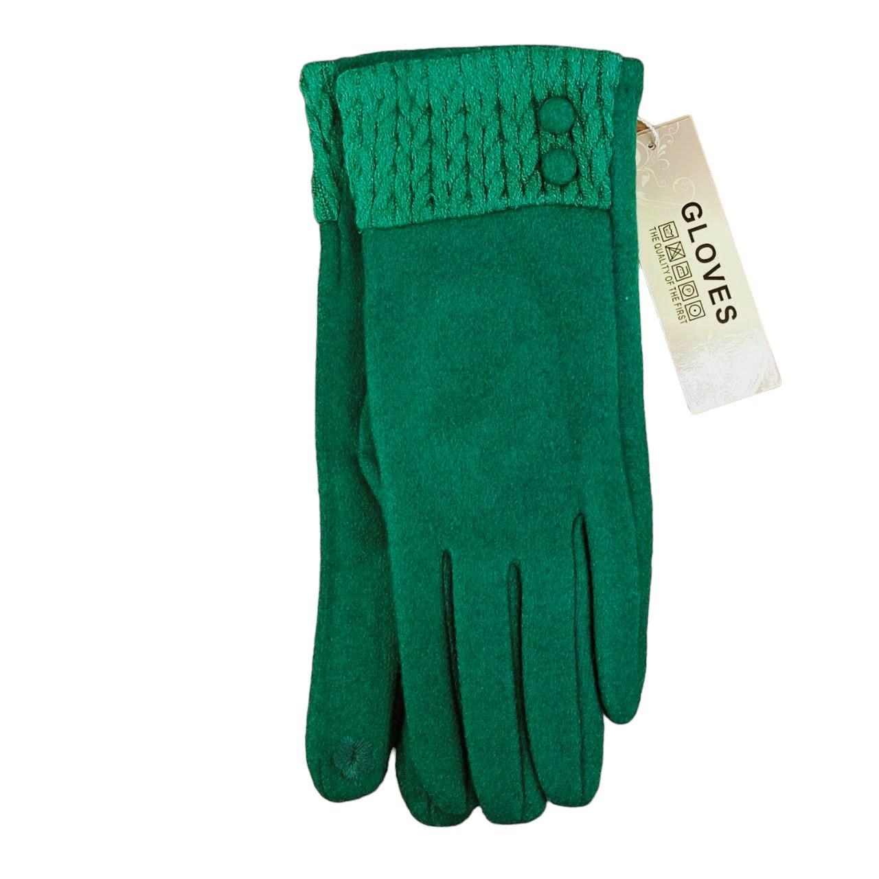 Перчатки женские сенсорные кашемир с манжетом вязка S-L Зеленый (47194)