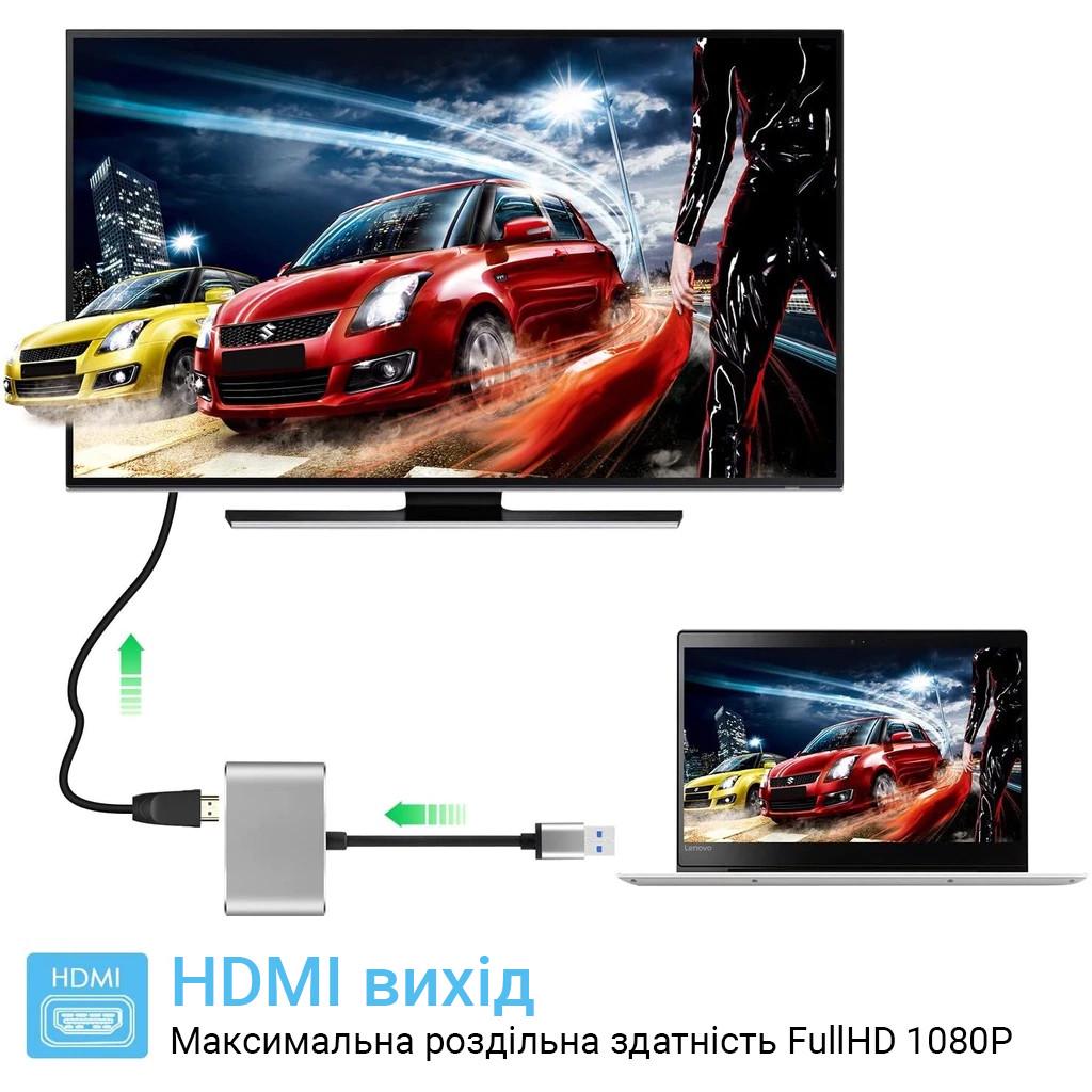 Переходник хаб USB 3,0 Addap MH-12 на 3 порта HDMI/VGA/USB 3,0 для передачи видео - фото 9
