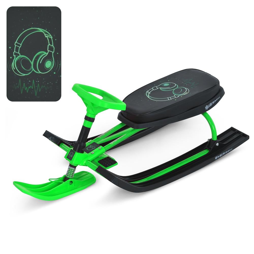 Снегокат MS 1778-11 низкая рама/сиденье из экокожи 45х21 см/руль металлопластик Черно-зеленый (30268721) - фото 4 Снегокат MS 1778-11 низкая рама/сиденье из экокожи 45х21 см/руль металлопластик Черно-зеленый (30268721) - фото 4