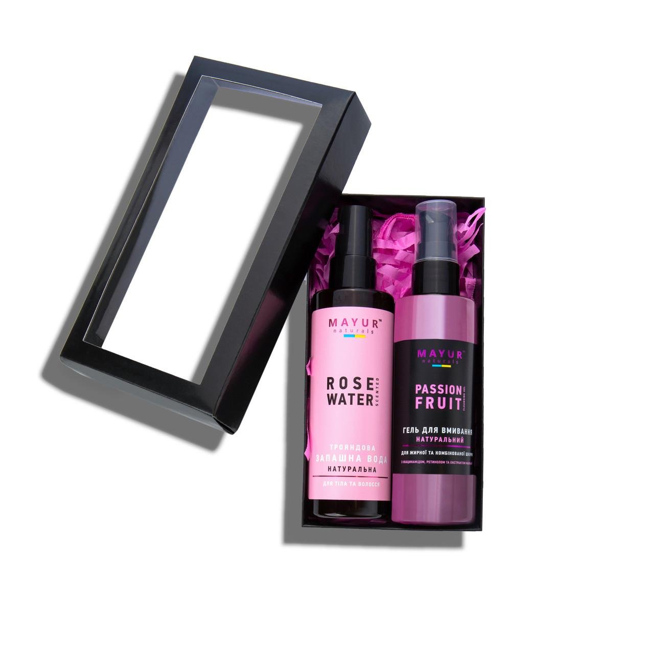 Подарунковий набір для обличчя та тіла Гель для вмивання Маракуйя 100 мл/Запашна вода Троянда 100 мл
