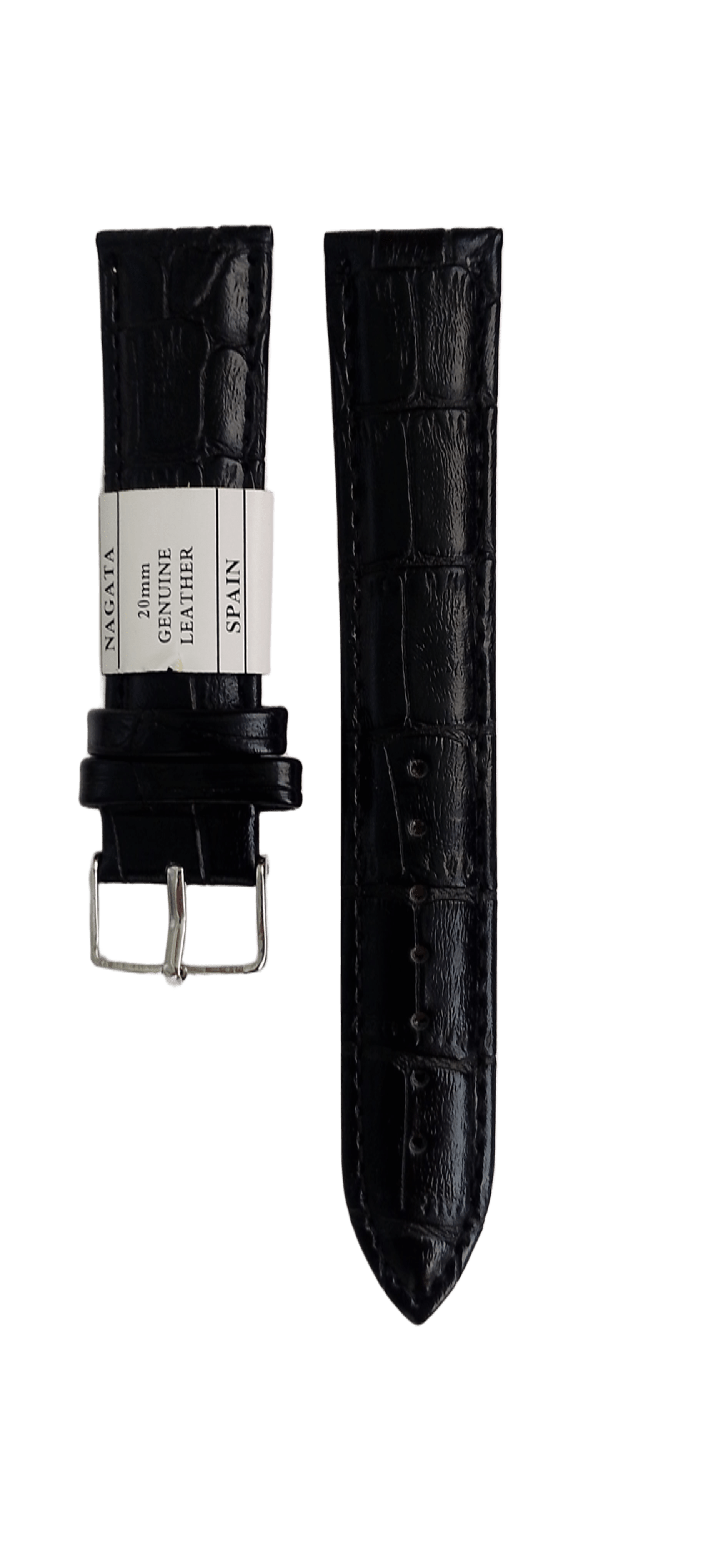 Ремешок для часов кожаный крокодил 20х180 мм Черный (4054)