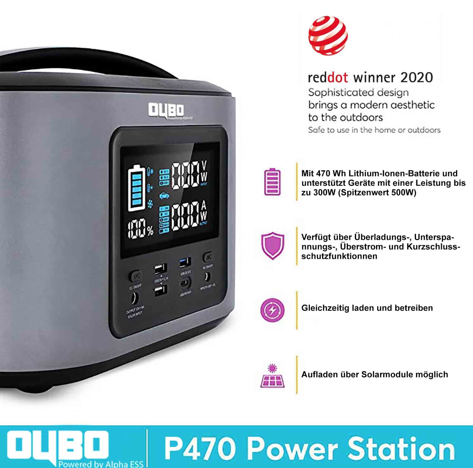 Зарядна станція Oubo P470 Portable Power Station 500W 470Wh (18239022) - фото 3