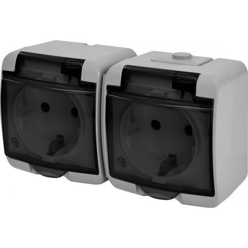 Розетка подвійна ETI із кришкою Schuko RHE-2sd-SR IP54 Сіро-прозорий (4668073)