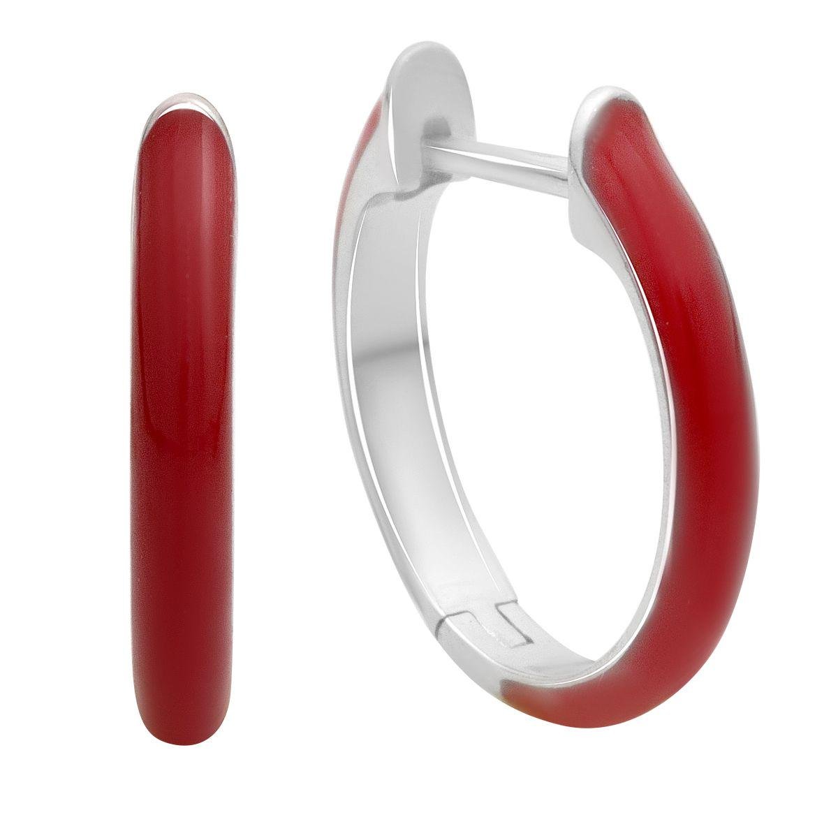 Срібні сережки-кільця з червоною емаллю Срібні сережки-кільця з червоною емаллю