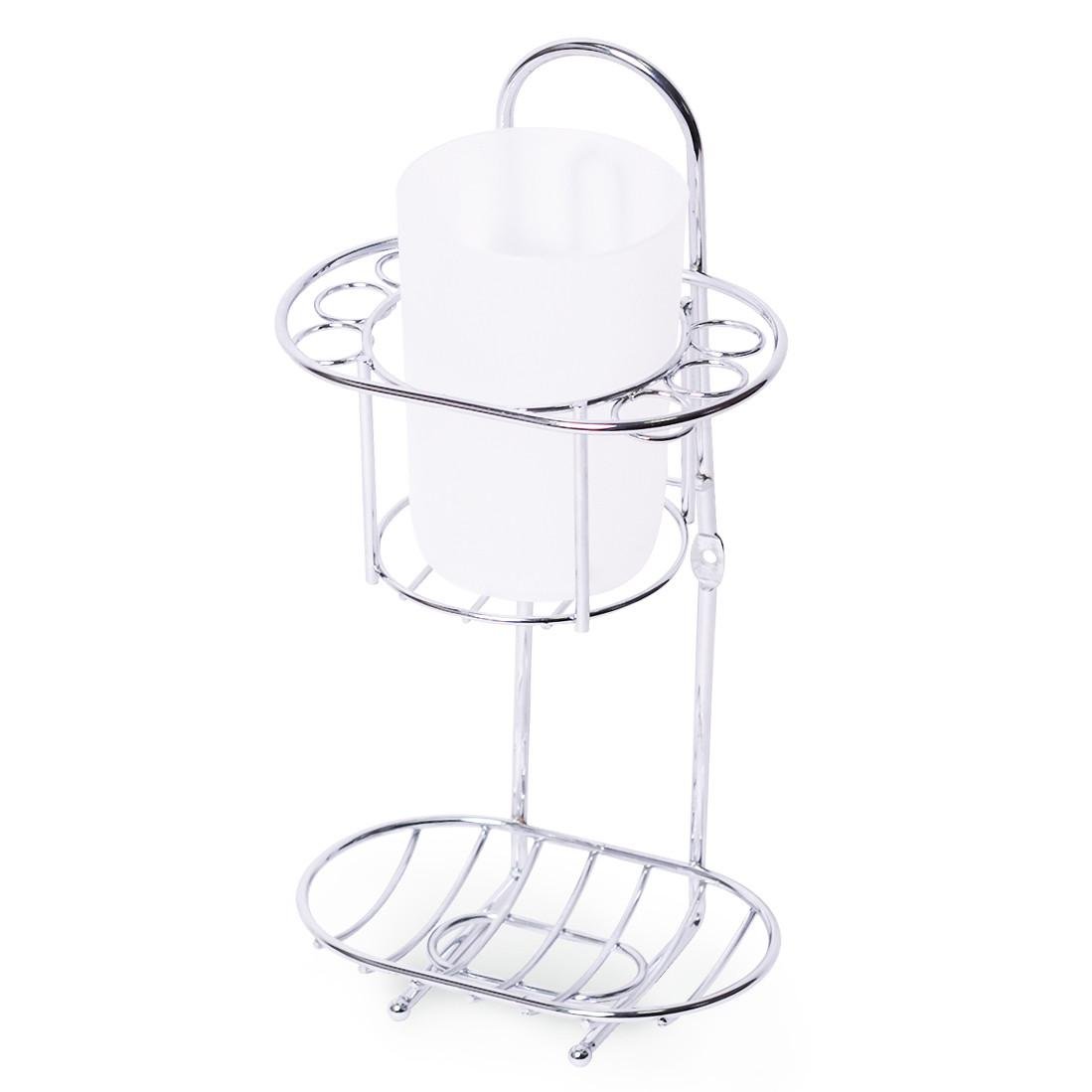 Склянка для зубних щіток на підставці з мильницею Besser КМ-0126 із пластику та хромованої сталі 25х13х8 см Сталевий/Білий (150-84-0126)