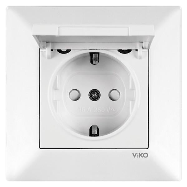 Розетка Viko Meridian 90970112-WH с заземлением и крышкой Белый (84433)