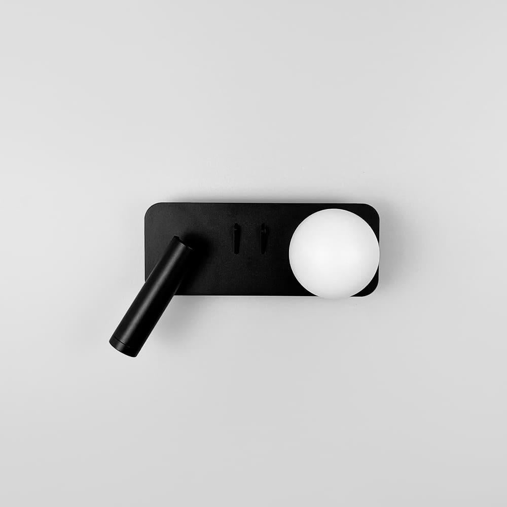 Бра світлодіодне Light House LNF-17537/2 L BK ліве 4,9 Вт на 2 вимикачі з білим плафоном 2,8 Вт та спотом 2,8 Вт Чорний