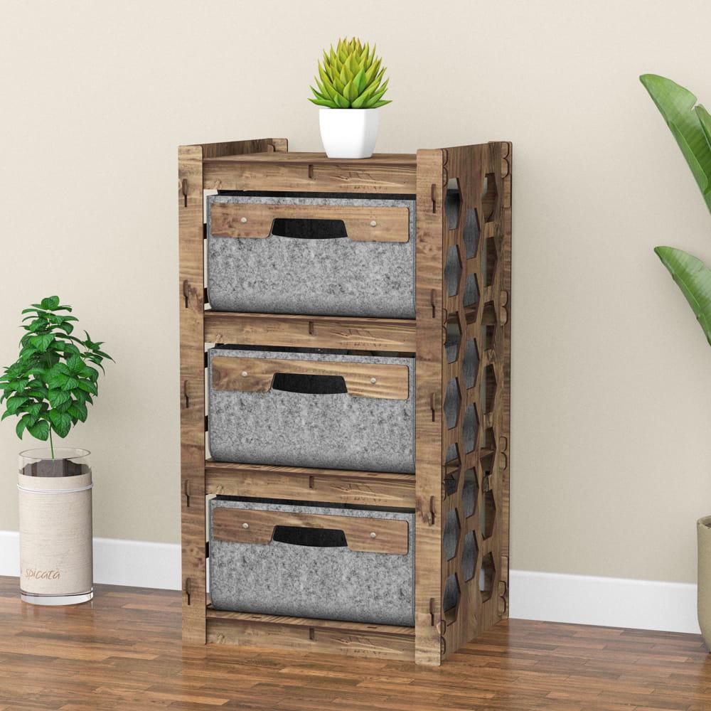 Комод в коридор из дерева Hexagonica Honeycomb на 3 ящика серые корзины 750х413х345 мм (111520) - фото 4