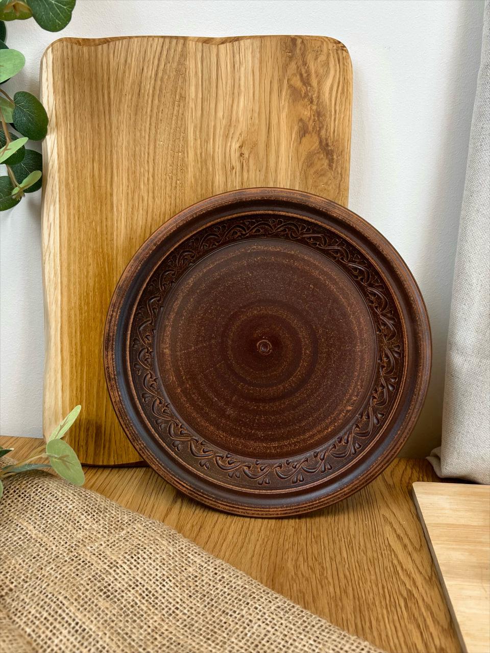 Тарілка керамічна глиняна різьблена декор 24 см (3000-6) - фото 4