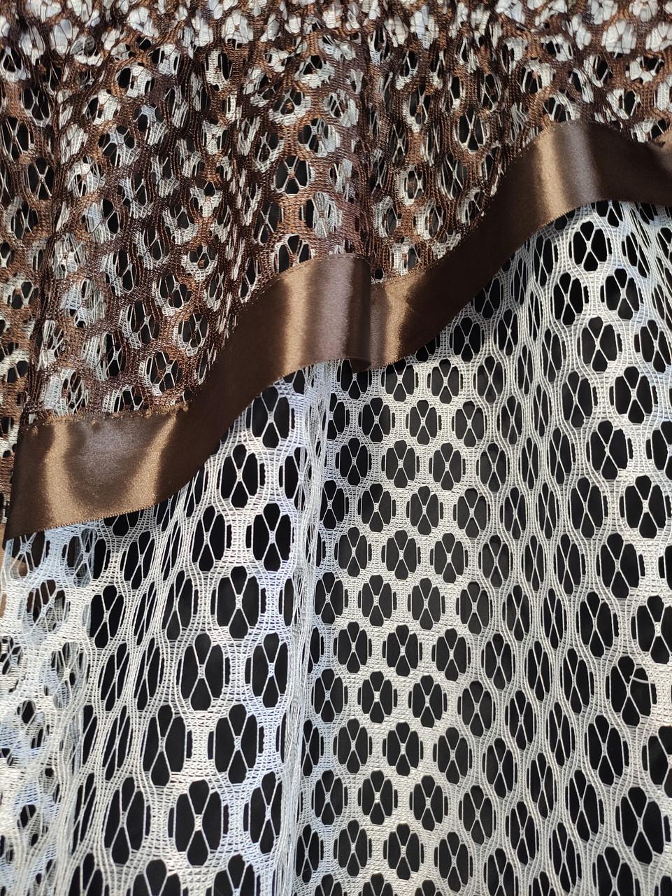 Гардина на кухню Лента сітка з ламбрекеном 290х165 см Молочний з коричневим (лк-08) - фото 5 Гардина на кухню Лента сітка з ламбрекеном 290х165 см Молочний з коричневим (лк-08) - фото 5