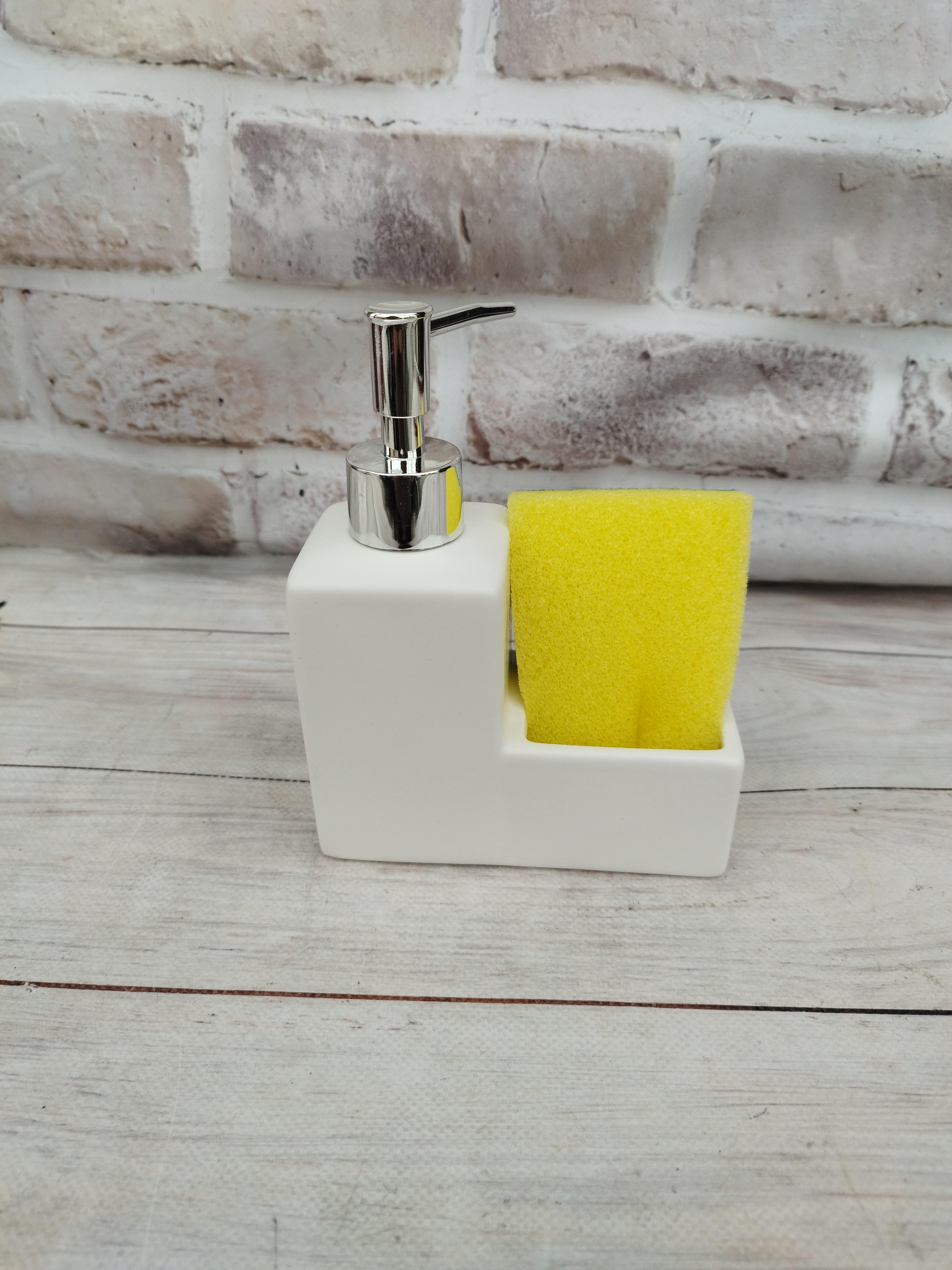 Дозатор для миючого засобу Elisey Дотик чистоти кераміка 6х13х16,5 см Білий (9190-032)