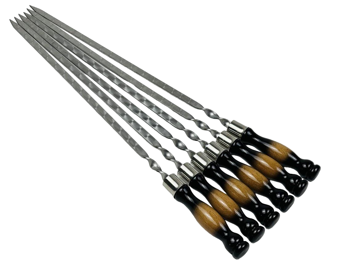 Набор шампуров Премиум 6 шт. из нержавеющей стали с деревянной ручкой черные (2-10-SH-3103)