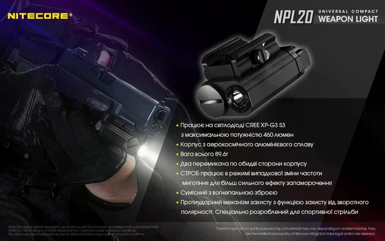 Ліхтар пістолетний Nitecore NPL20 460 lm 76 м (27831886) - фото 5 Ліхтар пістолетний Nitecore NPL20 460 lm 76 м (27831886) - фото 5