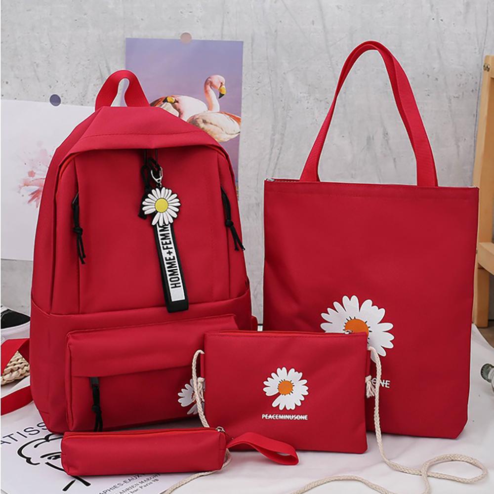 Школьный рюкзак для девочки Ромашка HOMME+FEMME 4в1 5-11 класс Красный (27667949)