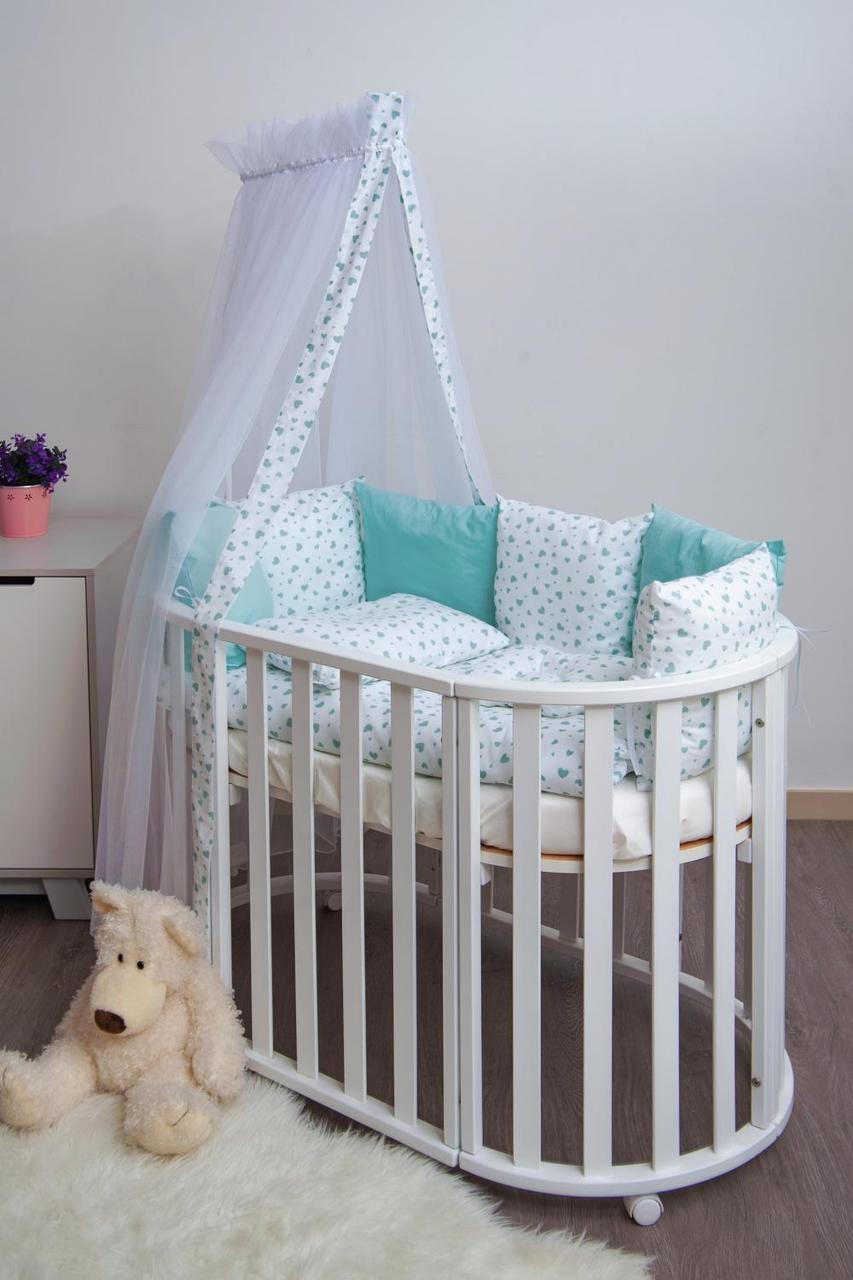 Комплект постельного белья детский Twins Dolce в овальное кроватку Сердечки 8 элементов Мятный